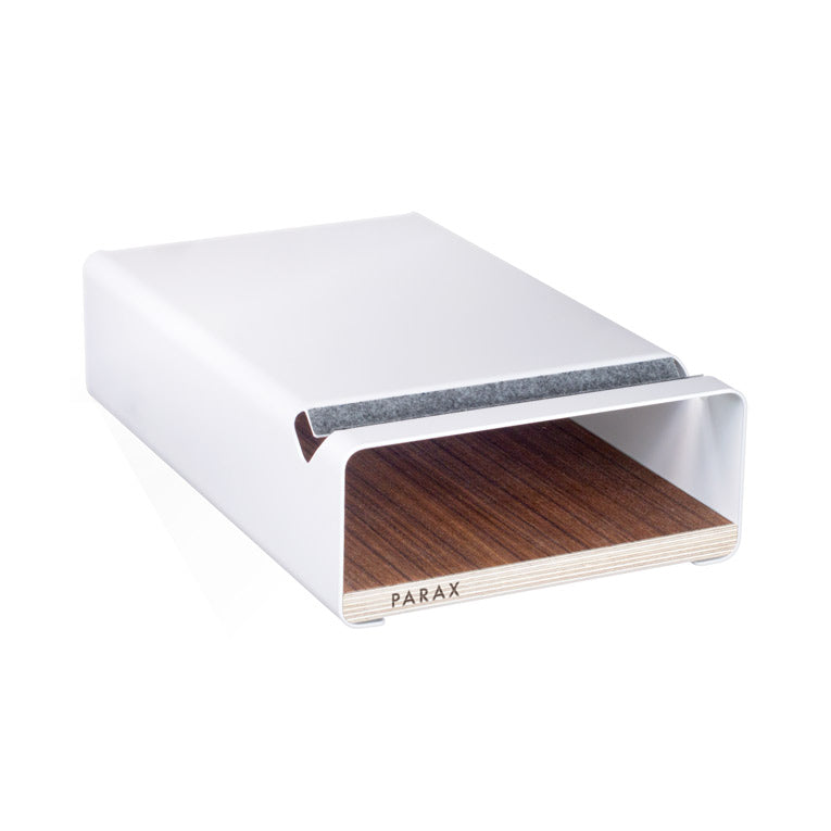 Fahrrad Wandhalterung S-RACK in weiß mit Einlegebrett aus Walnuss