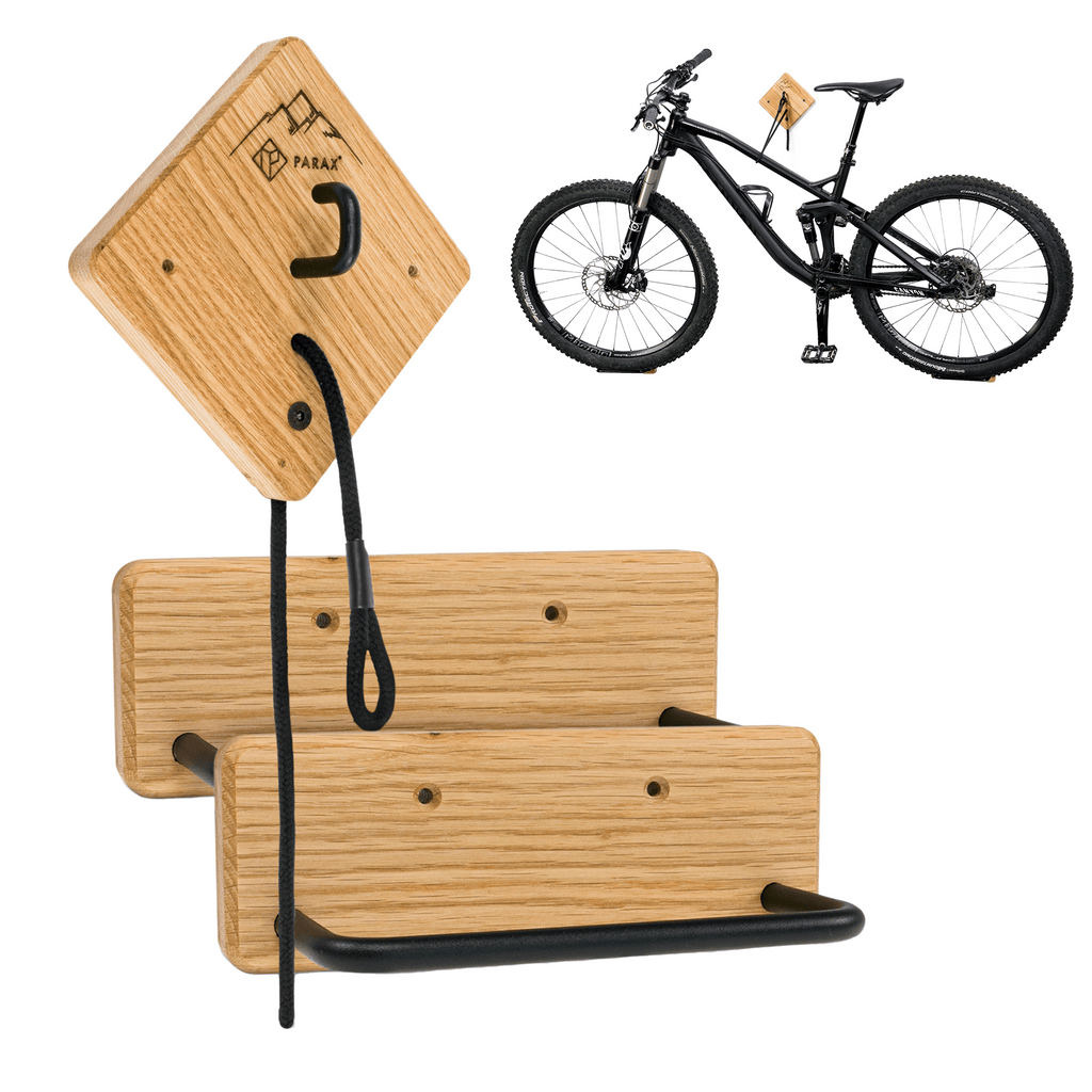 Fahrrad Wandhalterung aus Holz und Stahl